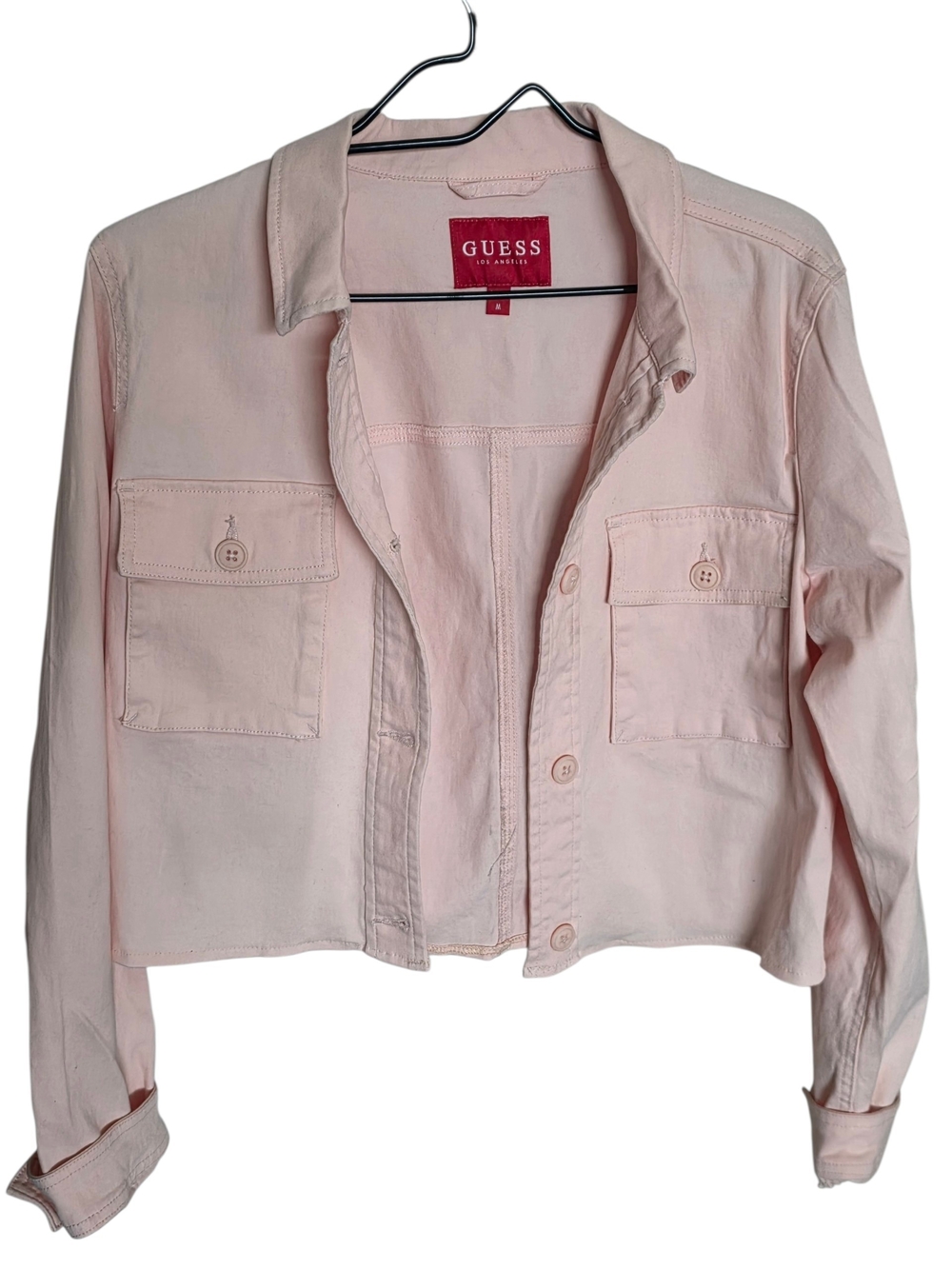 GUESS Pale Pink Cropped Denim Jacket